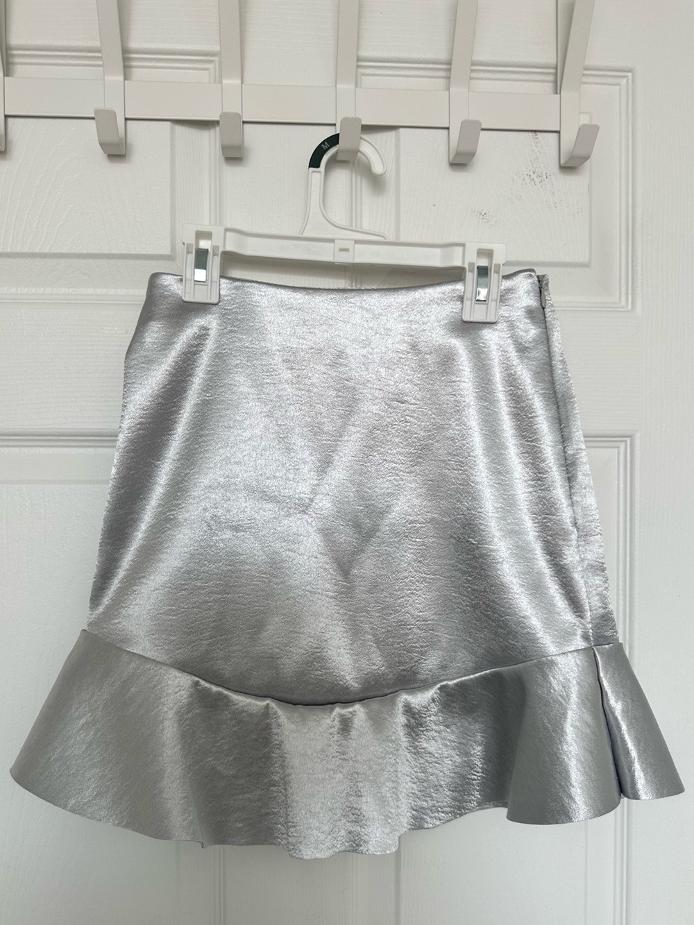 H&M Silver Metallic Ruffle-Hem Mini Skirt